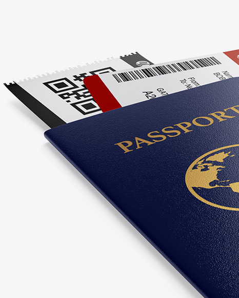 Passport w/ Tickets Mockup - Half Side View