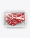 Plastic Tray With Marbled Beef Mockup - Top View