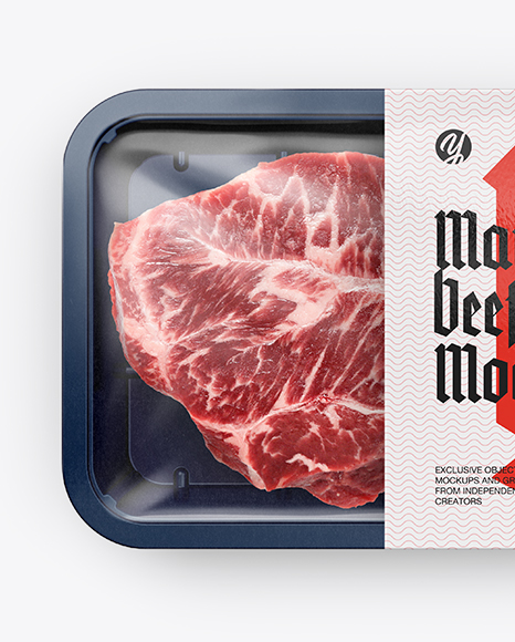 Plastic Tray With Marbled Beef Mockup - Top View