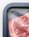 Plastic Tray With Marbled Beef Mockup - Top View