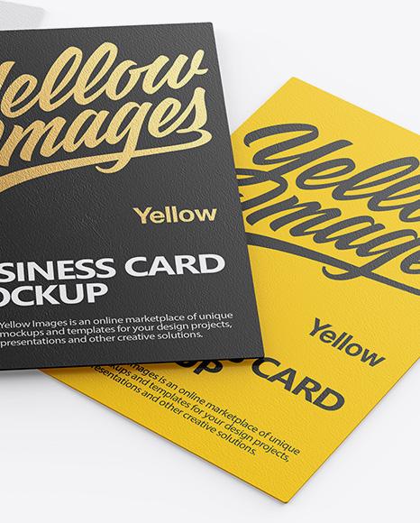 Three Textured Business Cards Mockup - Half Side View (High-Angle Shot)