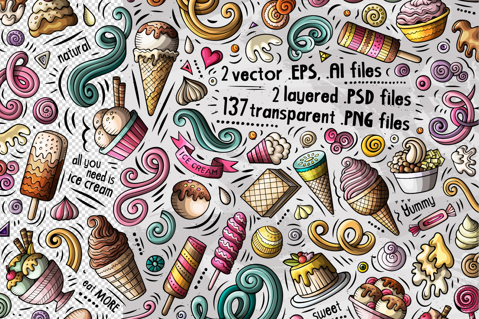 Ice Cream Cartoon Objects Set Ice Cream Cartoon Objects Set