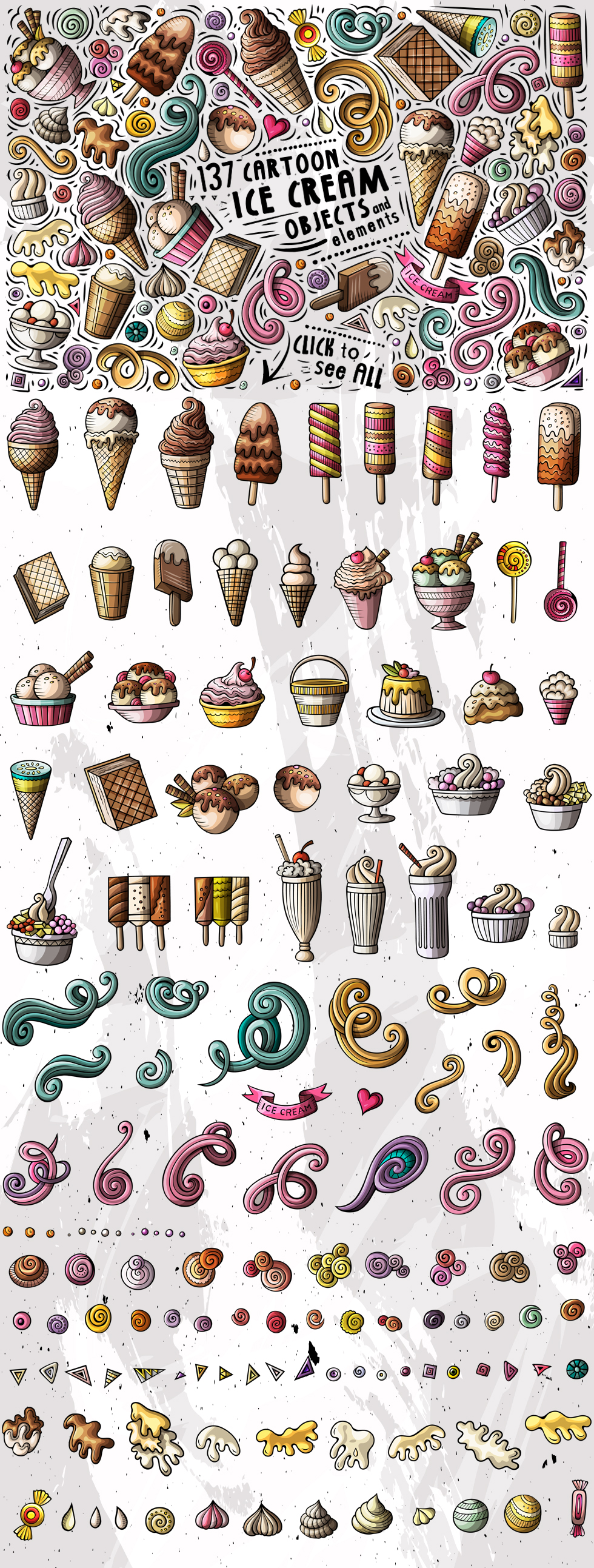 Ice Cream Cartoon Objects Set