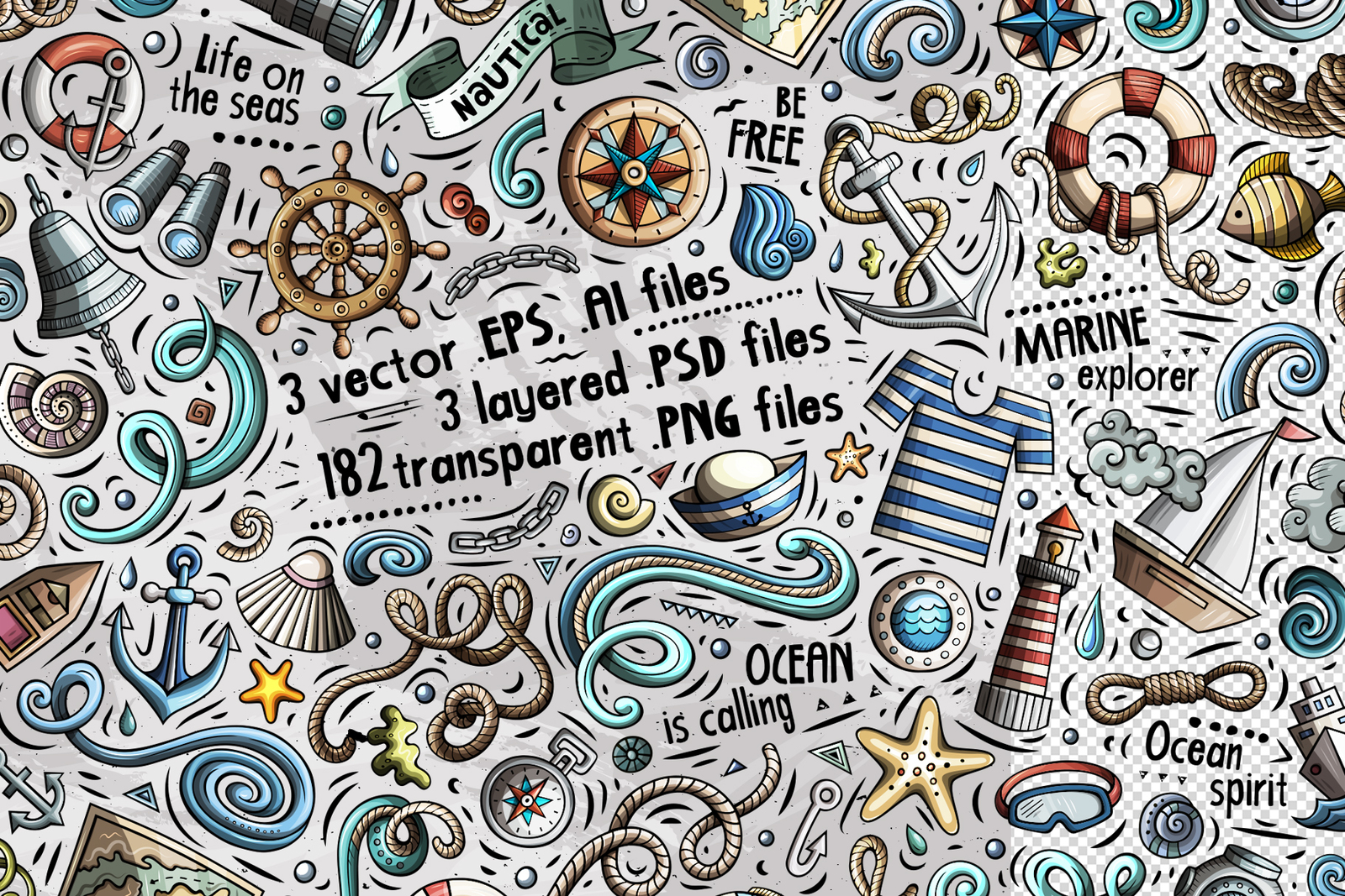 Nautical Cartoon Objects Set Nautical Cartoon Objects Set