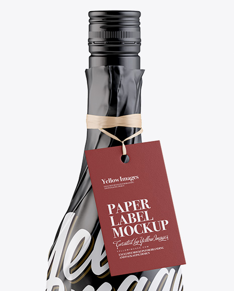 Wine Bottle in Glossy Paper Wrap w/ Label Mockup