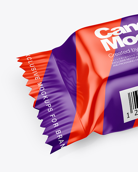 Glossy Candy Package Mockup - Half Side View