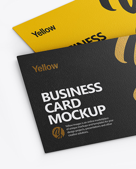 Two Textured Business Cards Mockup - Half Side View (High-Angle Shot)