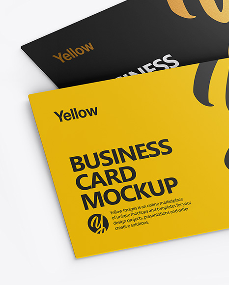 Two Business Cards Mockup - Half Side View (High-Angle Shot)