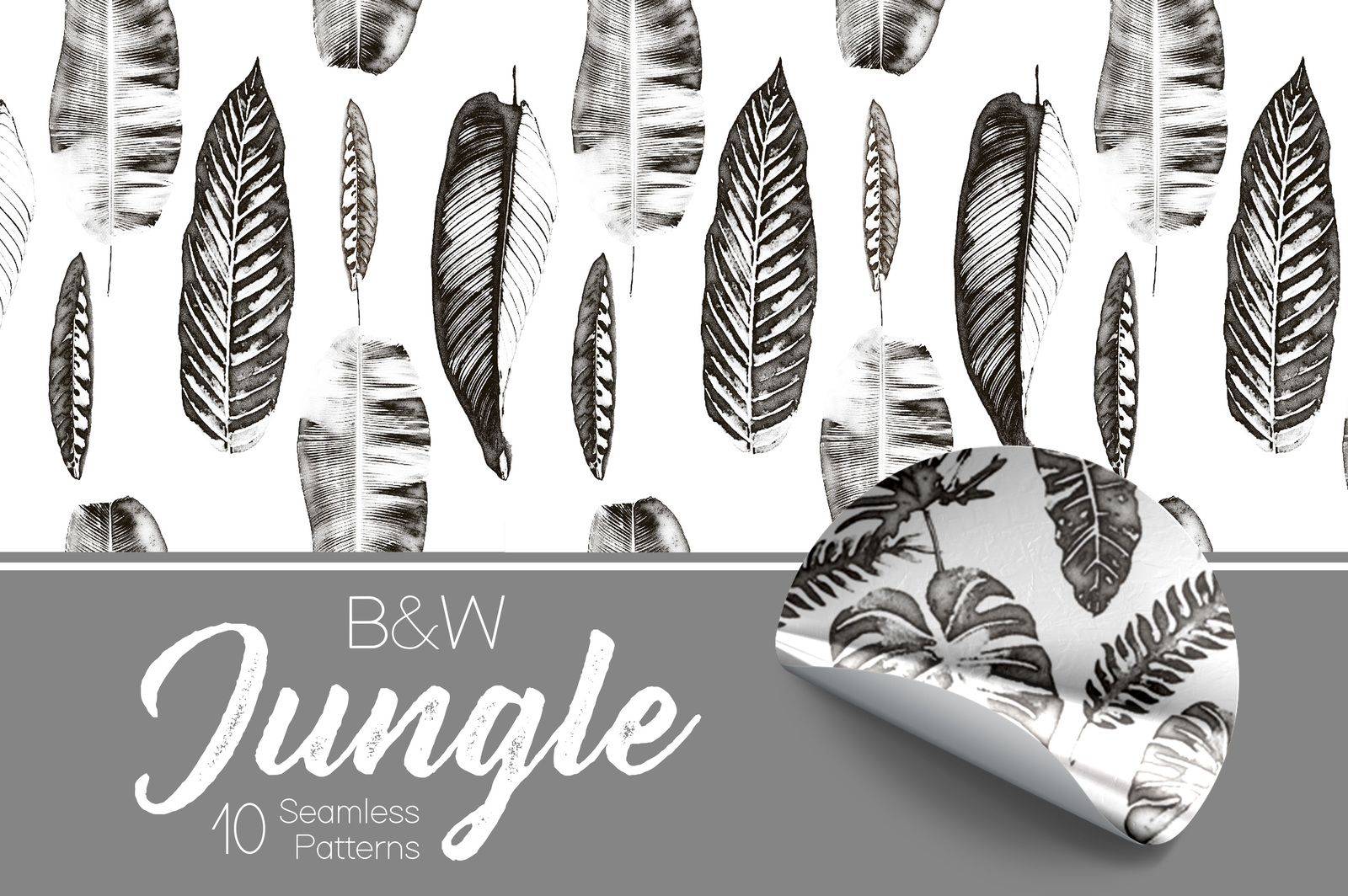 B&amp;W Jungle - Seamless Patterns