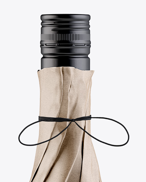 Wine Bottle in Kraft Paper Wrap Mockup Wine Bottle in Kraft Paper Wrap Mockup