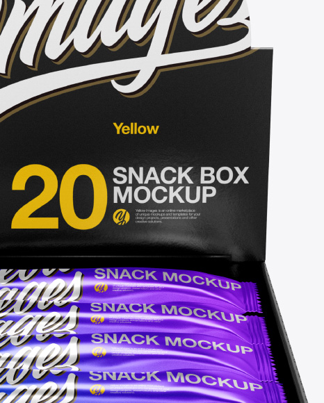 20 Metallic Snack Bars Box Mockup - Front View (High-Angle Shot)