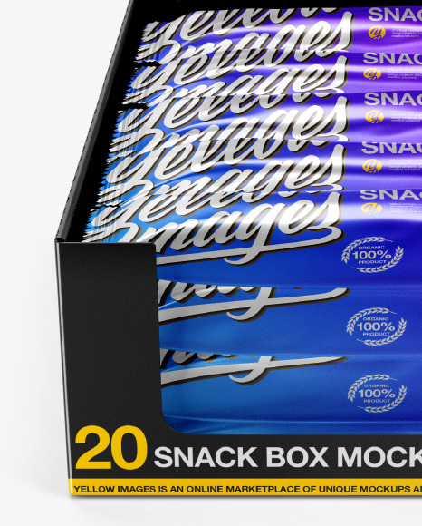 20 Metallic Snack Bars Box Mockup - Front View (High-Angle Shot)