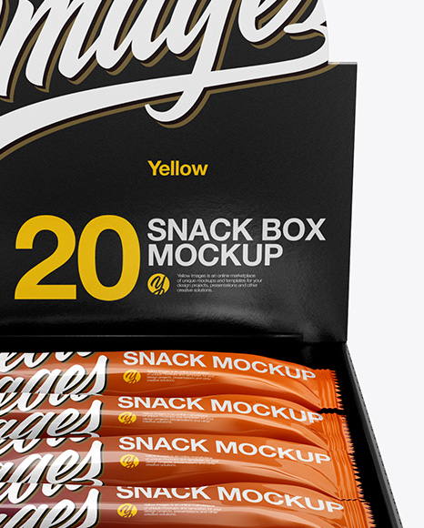 20 Snack Bars Box Mockup - Front View (High-Angle Shot)