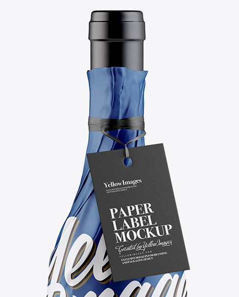 Wine Bottle in Matte Paper Wrap w/ Label Mockup