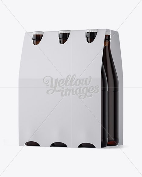 White Paper 6 Pack Amber Bottle Carrier Mockup - 3/4 View - Free