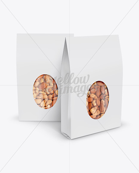 Two Paper Stand-Up Pouches W/ Nuts Mockup - Front View