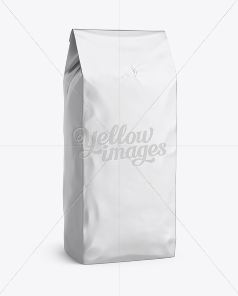 2,5 kg Matte Metallic Coffee Bag With Valve Mockup - Half-Turned View