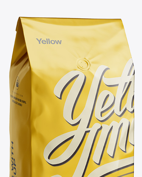 2,5 kg Matte Metallic Coffee Bag With Valve Mockup - Half-Turned View