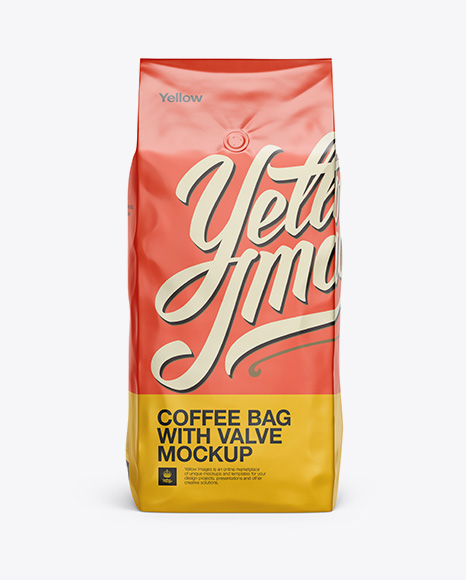 2,5 kg Matte Metallic Coffee Bag With Valve Mockup - Front View