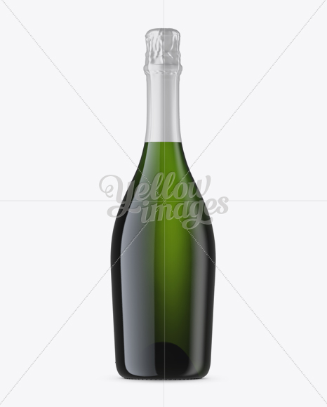 Green Glass Champagne Bottle Mockup - Front View