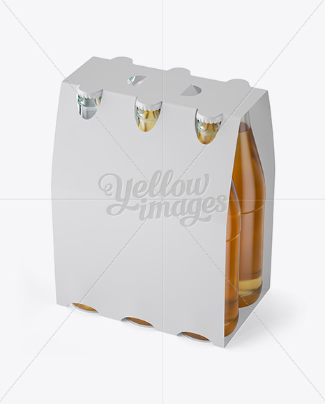 White Paper 6 Pack Beer Bottle Carrier Mockup - 3/4 View (High-Angle Shot)