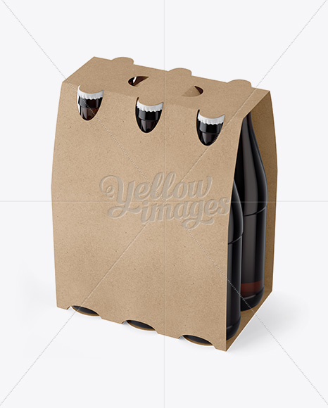 Kraft Paper 6 Pack Amber Bottle Carrier Mockup - 3/4 View (High-Angle Shot)