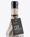 Wine Bottle in Kraft Paper Wrap w/ Label Mockup