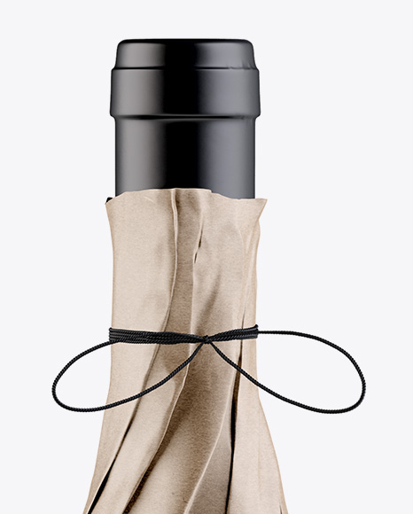 Wine Bottle in Kraft Paper Wrap Mockup