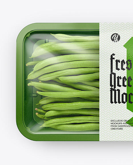 Plastic Tray With Green Beans Mockup - Top View