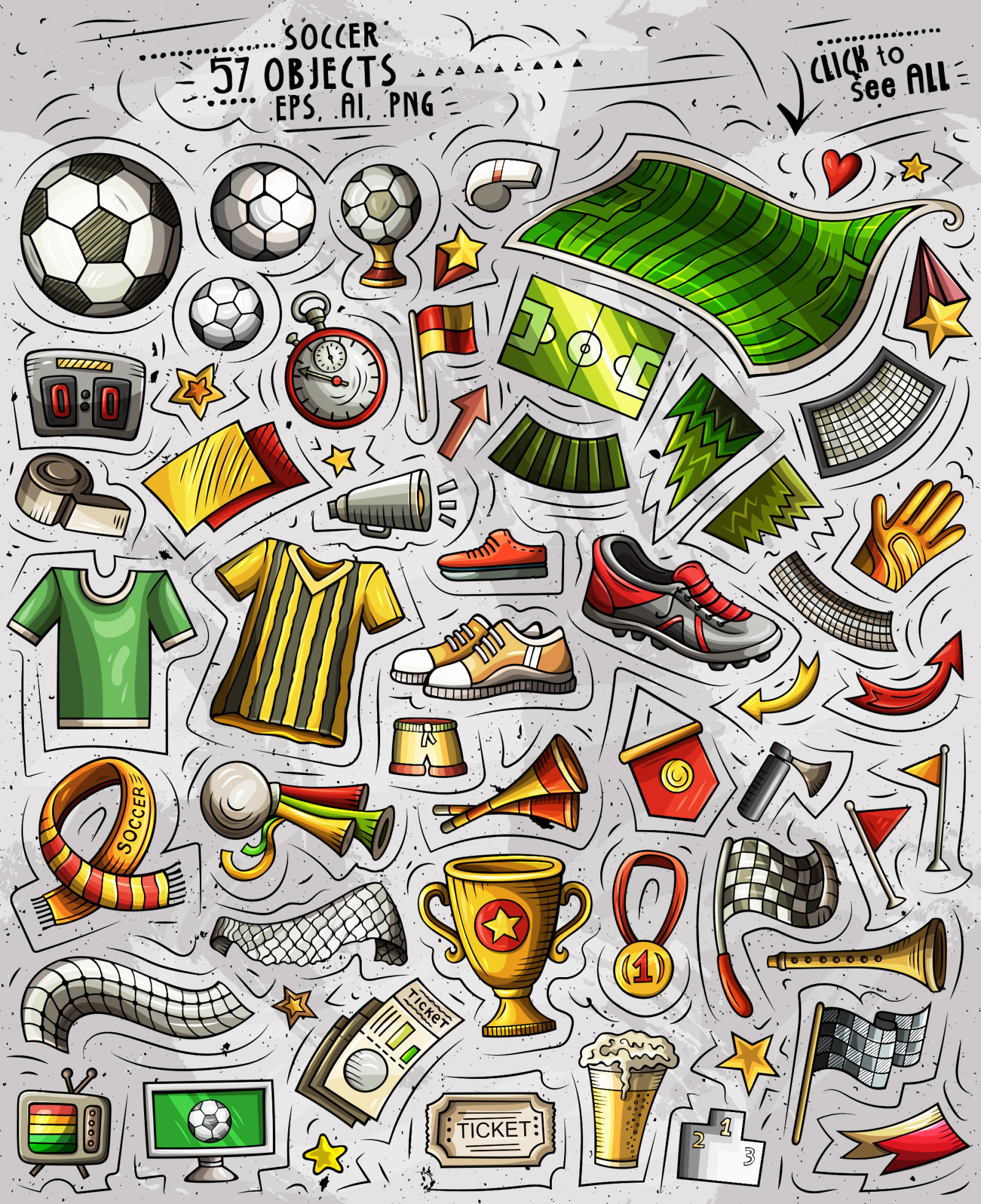 Soccer Cartoon Objects Set