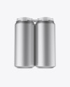 Pack with 4 Matte Metallic Cans with Plastic Holder Mockup - Front View