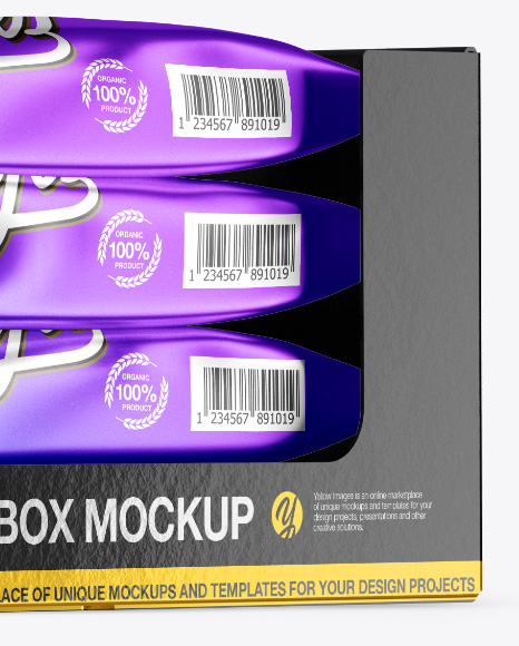 20 Metallic Snack Bars Box Mockup - Half Side View