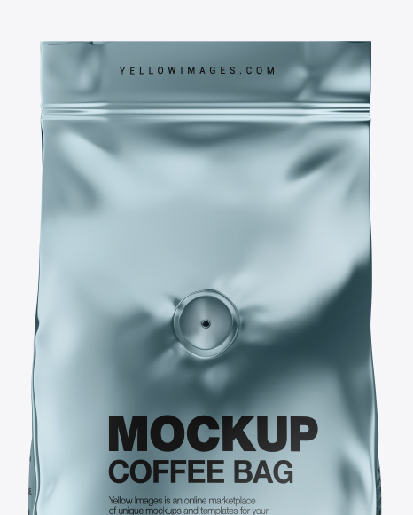 Glossy Metallic Coffee Bag with Valve Mockup - Front View