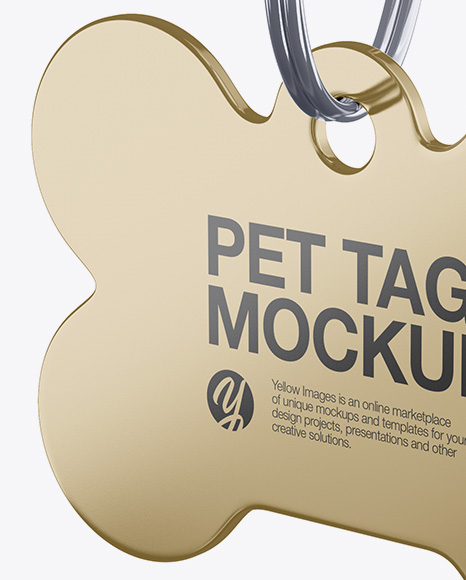 Metallic Pet Tag Mockup - Half Side View