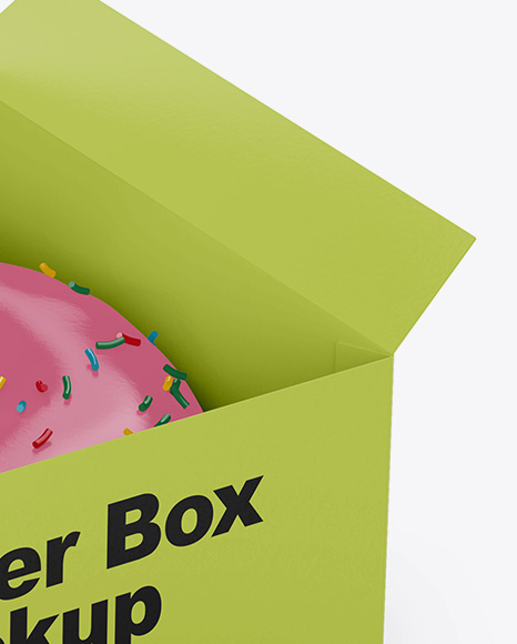 Opened Paper Box With Donut Mockup - Half Side (High-Angle Shot)