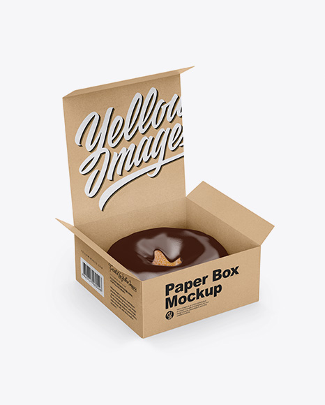 Opened Kraft Box With Donut Mockup - Half Side (High-Angle Shot)