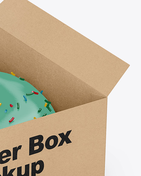 Opened Kraft Box With Donut Mockup - Half Side (High-Angle Shot) - Free