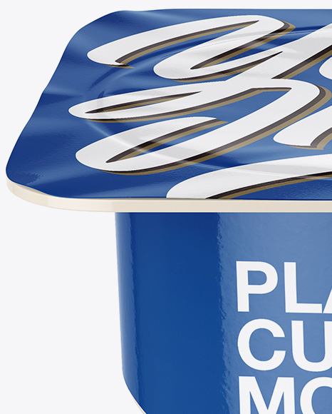 Glossy Yogurt Cup Mockup - Front View (High-Angle Shot)