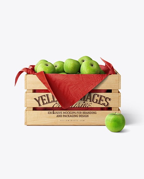 Wooden Crate With Apples Mockup