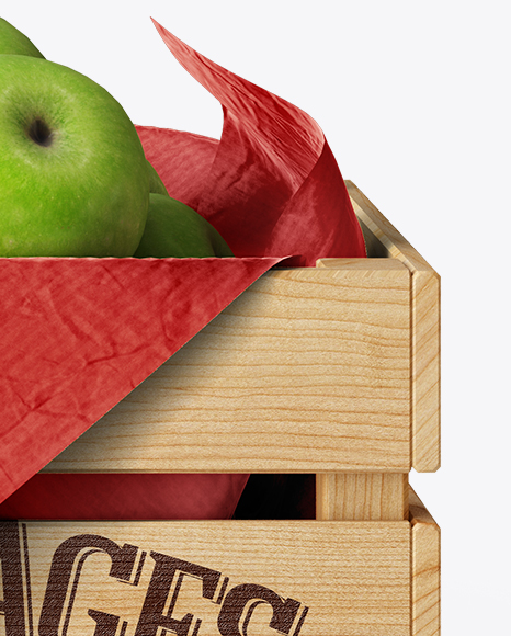 Wooden Crate With Apples Mockup