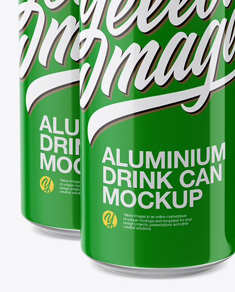 Pack with 4 Glossy Cans with Plastic Holder Mockup - Half Side View (High-Angle Shot)