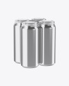 Pack with 4 Metallic Cans with Plastic Holder Mockup - Half Side View (High-Angle Shot)