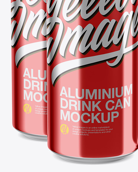 Pack with 4 Metallic Cans with Plastic Holder Mockup - Half Side View (High-Angle Shot)