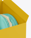 Opened Paper Box With Macarons Mockup - Half Side View