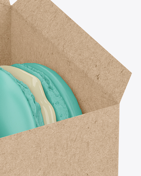 Opened Kraft Box With Macarons Mockup - Half Side View