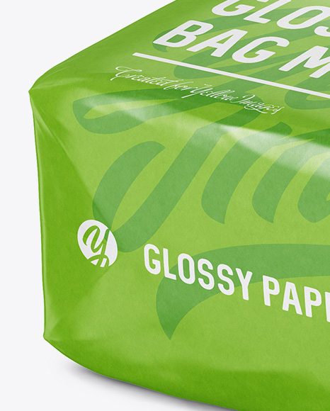 Glossy Paper Bag Mockup - Halfside View (High-Angle Shot)