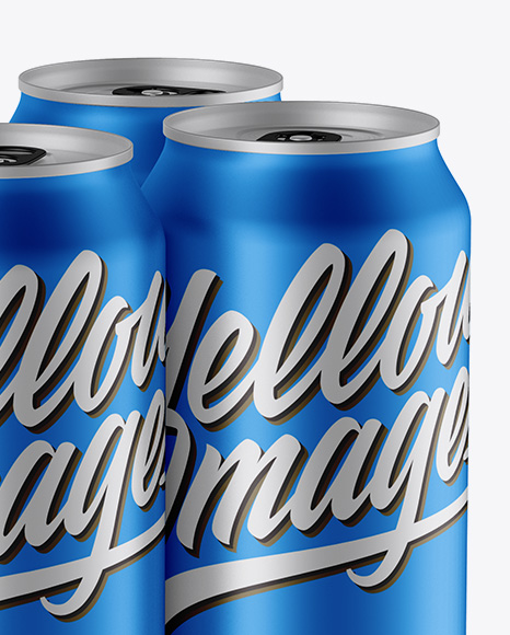 Pack with 4 Matte Metallic Cans with Plastic Holder Mockup - Half Side View (High-Angle Shot)