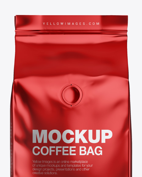 Glossy Metallic Coffee Bag with Valve Mockup - Front View