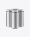 Pack with 4 Matte Metallic Cans with Plastic Holder Mockup - Half Side View (High-Angle Shot)