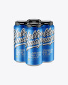 Pack with 4 Matte Metallic Cans with Plastic Holder Mockup - Half Side View (High-Angle Shot)